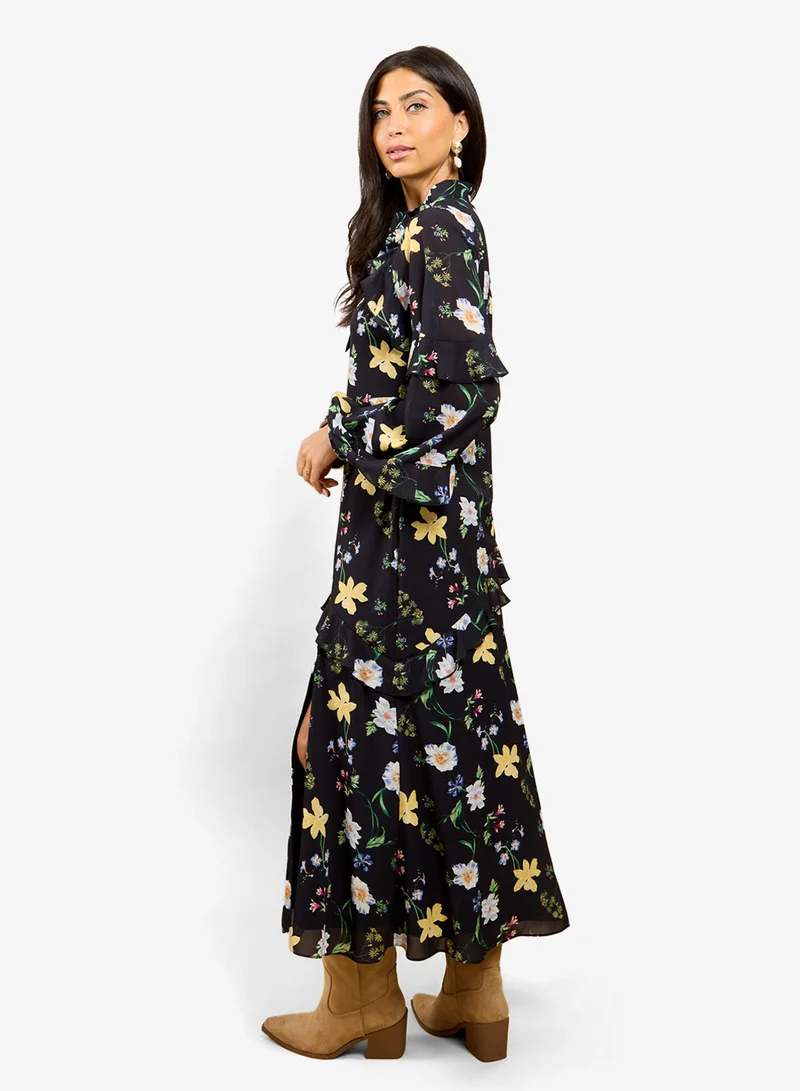Little Mistress Floral Frill Midi Dress